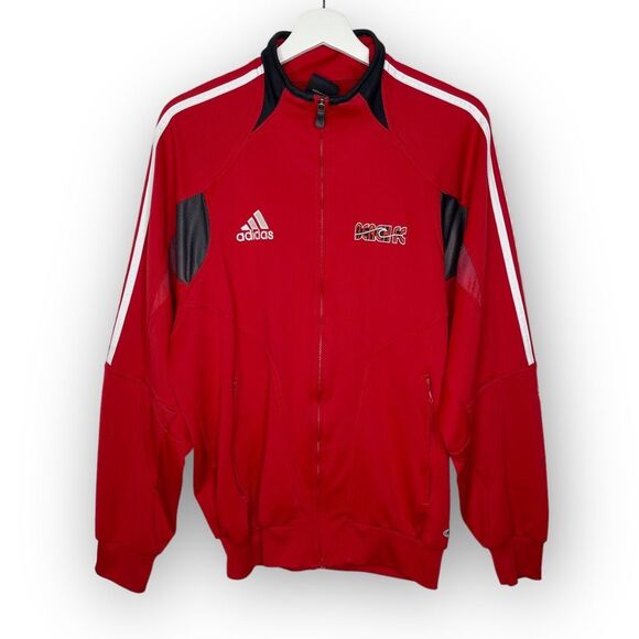 Adidas Red Track Jacket 3 White Stripe Beach FC Vintage Y2K Men’s Size Small - Picture 1 of 11